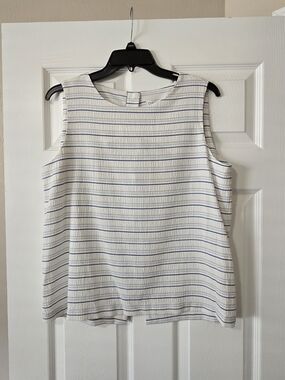 Calvin Klein White And Blue Striped Tank Top with Button Up Back